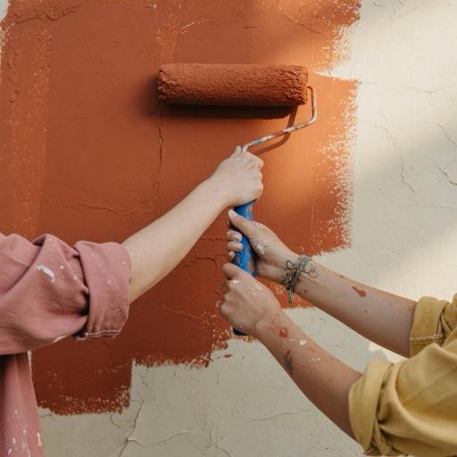 Mains de bénévoles peignant un mur ensemble