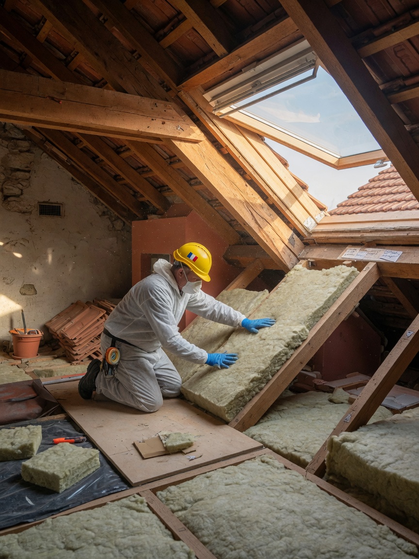 Maison en cours de rénovation énergétique avec travaux d'isolation